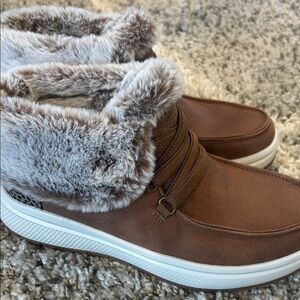 BOBS from Skechers Brown Faux Fur Lined Slip-On Boots